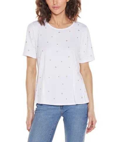 Belldini Women's Grommet And Nailhead Pleated Hem Top In White