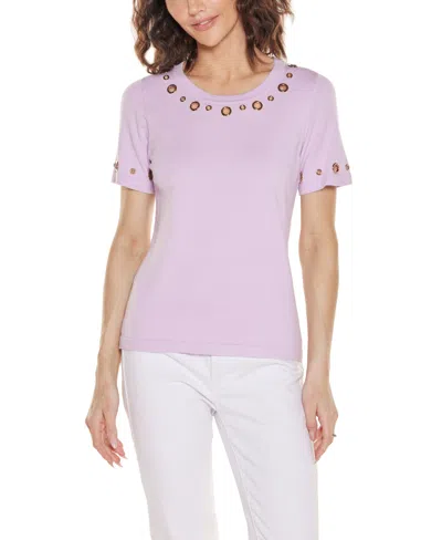 Belldini Women's Grommet Detail Crew Neck Sweater In Pink