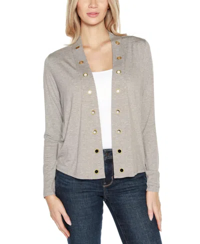 Belldini Women's Grommet Detail Cropped Knit Cardigan In Gray