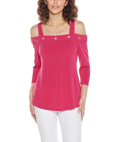 Belldini Women's Grommet Trim Cold Shoulder Top In Pink