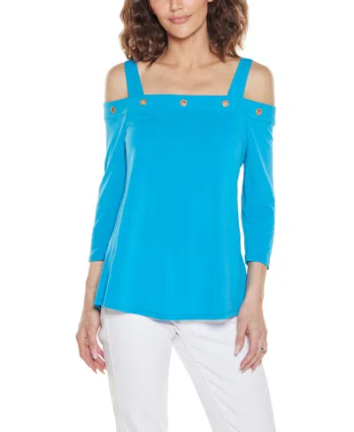 Belldini Women's Grommet Trim Cold Shoulder Top In Blue