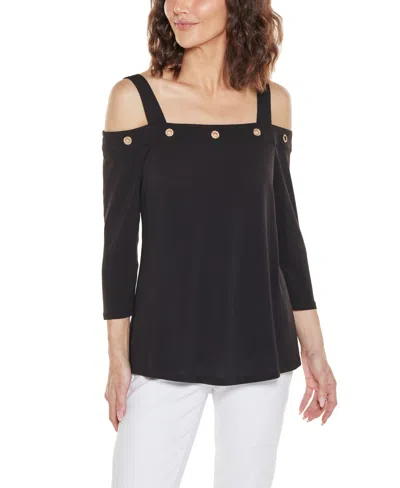 Belldini Women's Grommet Trim Cold Shoulder Top In Black