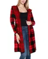 Belldini Women's Hooded Checkered Plaid Coatigan Sweater In Red