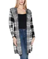 Belldini Women's Hooded Checkered Plaid Coatigan Sweater In Gray