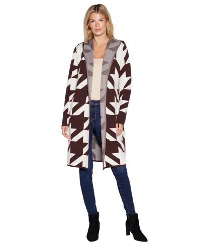 Belldini Women's Hooded Houndstooth Cardigan In Multi