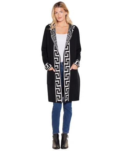 Belldini Women's Hooded Open-front Duster Cardigan In Black