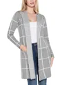 Belldini Women's Hooded Windowpane Plaid Coatigan Sweater In Gray