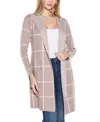 Belldini Women's Hooded Windowpane Plaid Coatigan Sweater In Neutral