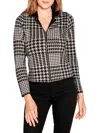 Belldini Women's Houndstooth Moto Knit Zip Jacket In Black