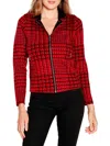 Belldini Women's Houndstooth Moto Knit Zip Jacket In Red