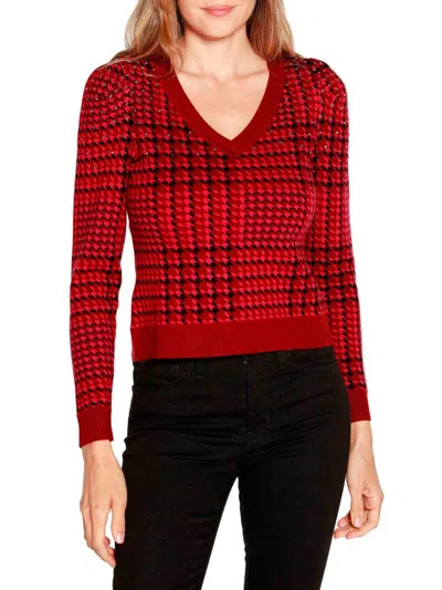 Belldini Women's Houndstooth Pattern Embellished Sweater In Azalea