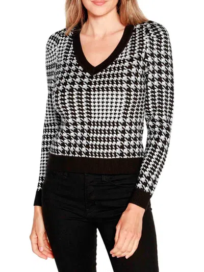 Belldini Women's Houndstooth Pattern Embellished Sweater In Black