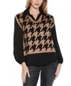 Belldini Plus Size Houndstooth Two-fer Sweater In Brown