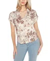 BELLDINI WOMEN'S JOHNNY COLLAR BRUSHED FLORAL PRINTED TOP