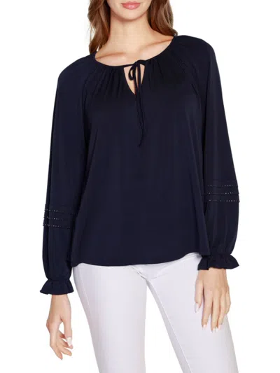 Belldini Women's Keyhole Peasant Top In Navy