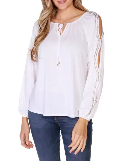 Belldini Women's Keyhole Peasant Top In White