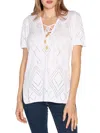 Belldini Women's Lace Up Pointelle Knit Top In White