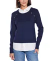 Belldini Women's Layered-look Rivet-trim Sweater In Blue