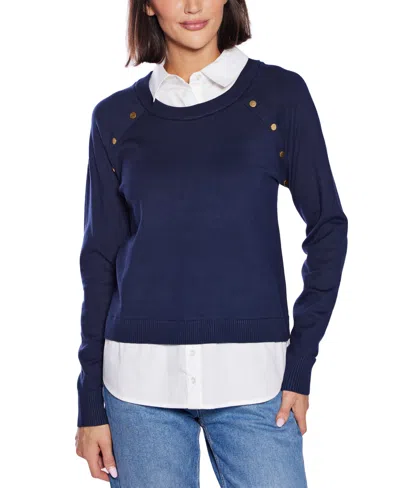 Belldini Women's Layered-look Rivet-trim Sweater In Blue