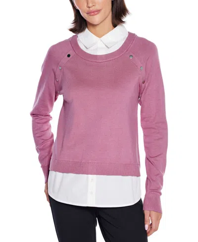 Belldini Women's Layered-look Rivet-trim Sweater In Pink