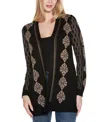 Belldini Plus Size Lurex Jacquard Open-front Cardigan Sweater In Black
