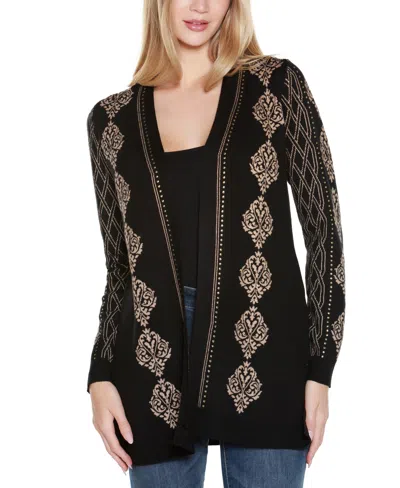 BELLDINI WOMEN'S LUREX JACQUARD OPEN-FRONT CARDIGAN SWEATER