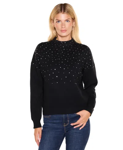 Belldini Women's Mock Neck Long-sleeve Embellished Sweater In Multi