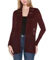 Belldini Women's Open-front Pointelle-trim Cardigan Sweater In Burgundy