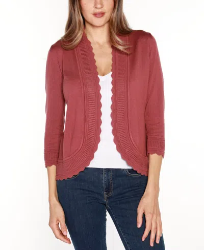 Belldini Women's Open-front Scalloped 3/4-sleeve Cardigan In Marsala Rose