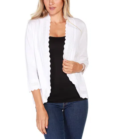 Belldini Women's Open-front Scalloped 3/4-sleeve Cardigan In White