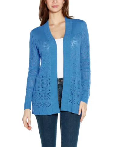 Belldini Women's Pointelle Long Sleeves Open Cardigan Sweater In Blumoon