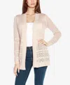 Belldini Plus Size Pointelle Long Sleeves Open Cardigan Sweater In Heather Oatmeal