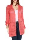 Belldini Women's Pointelle Pocket Cardigan In Coral Crush
