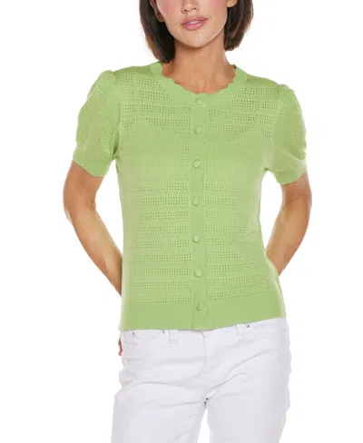 Belldini Women's Pointelle Scalloped Placket Cardigan Sweater