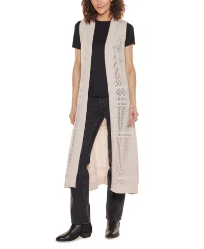 Belldini Women's Pointelle Sleeveless Duster Cardigan Sweater In Neutral