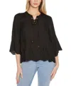 Belldini Black Label Plus Size Raglan 3/4-sleeve Embroidered Top In Black