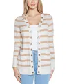 Belldini Plus Size Black Label Rhinestone Grommet Striped Open-front Cardigan Sweater In Multi