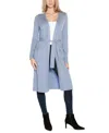 Belldini Black Label Women's Rhinestone-trim Belted Duster Cardigan Zip Up Sweater In Chambray