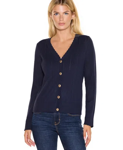 Belldini Women's Ribbed Cable V-neck Button-front Cardigan In Neutral