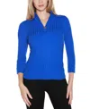 Belldini Women's Ribbed Quarter-zip Sweater In Blue