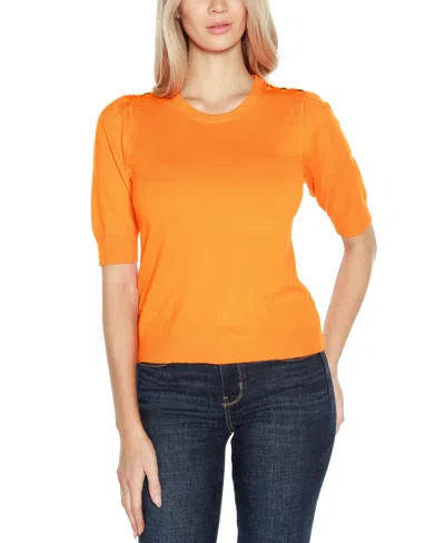 Belldini Women's Rivet- Detail Puff-sleeve Sweater In Orange