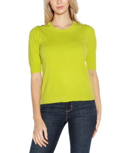 Belldini Women's Rivet- Detail Puff-sleeve Sweater In Green