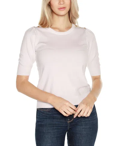 Belldini Women's Rivet- Detail Puff-sleeve Sweater In White