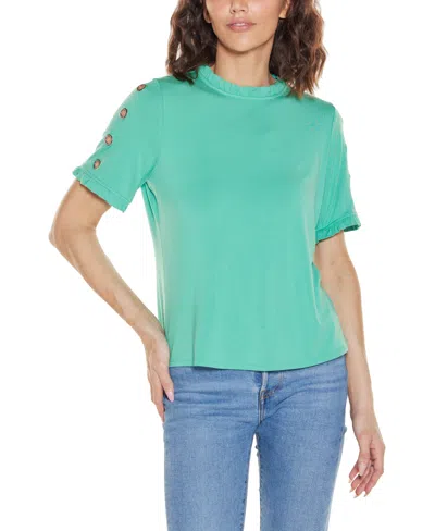 Belldini Women's Ruffle Trim Grommet Knit Top In Green