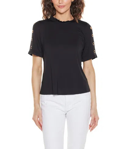 Belldini Women's Ruffle Trim Grommet Knit Top In Multi