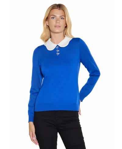 Belldini Women's Scalloped Keyhole-back Long-sleeve Rayon-blend Pullover Sweater In Multi