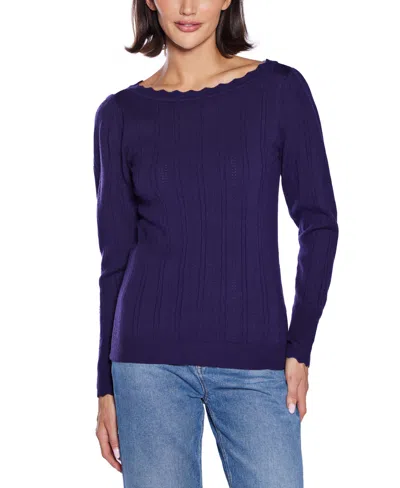 Belldini Women's Scalloped-trim Boat Neck Sweater In Blue