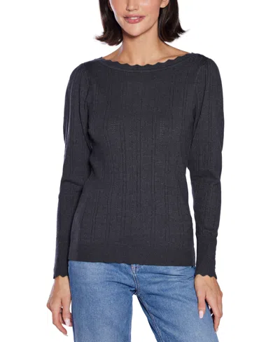 Belldini Women's Scalloped-trim Boat Neck Sweater In Gray