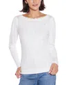Belldini Women's Scalloped-trim Boat Neck Sweater In White