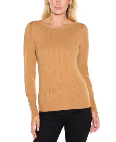 Belldini Women's Scalloped-trim Boat Neck Sweater In Brown